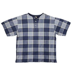 Vintage Dockers Mens Blue Plaid Short Sleeve Henley Shirt Size M Grunge Punk